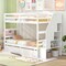 White Twin Over Twin Bunk Bed with Storage Stairs, Drawers and Guardrails